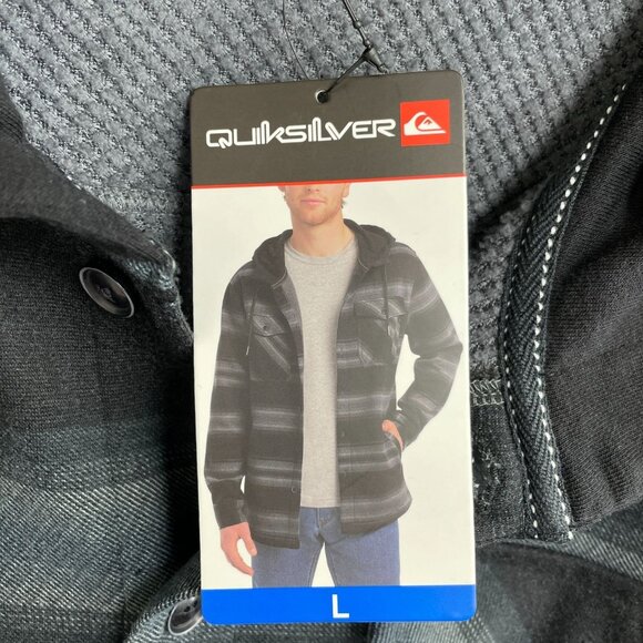 NEW Quiksilver Men's L Hooded Button-Up Flannel Shirt Jacket - Picture 8 of 11